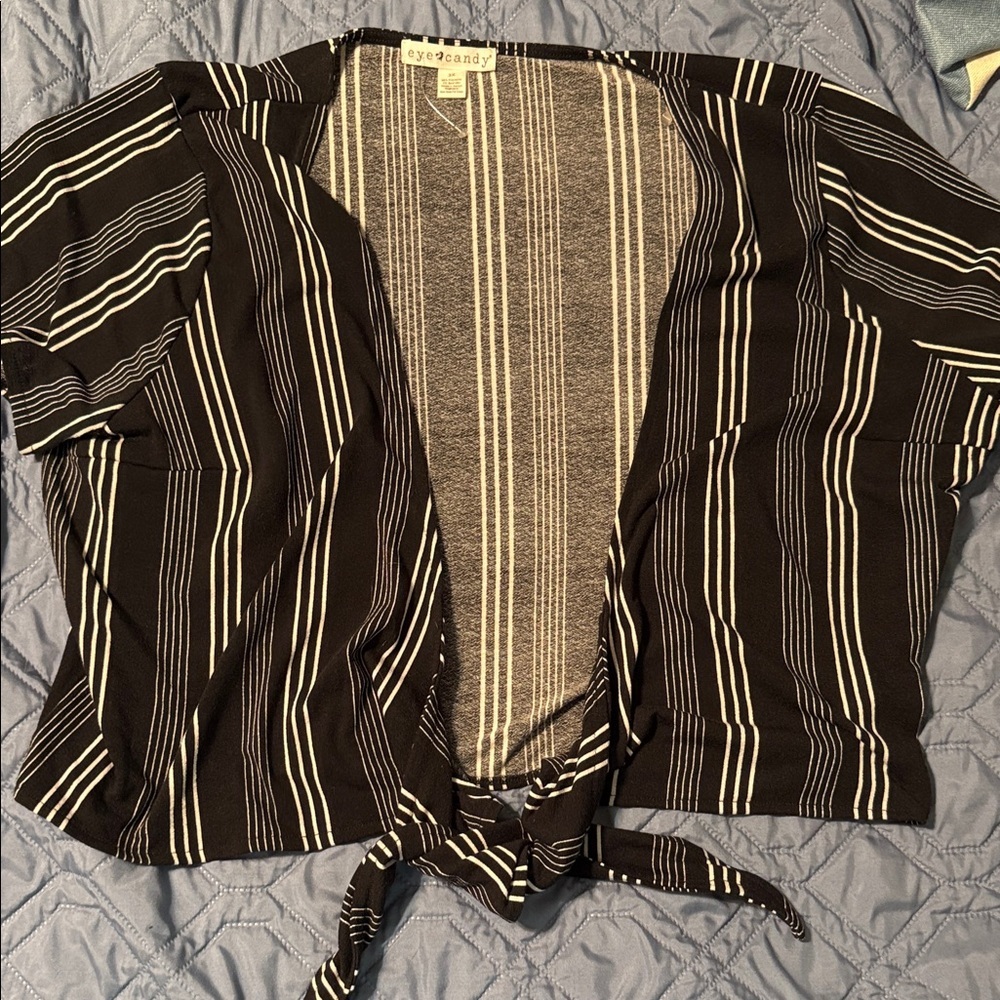eye candy Black & White Striped Tie-Front Blouse